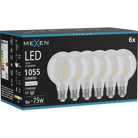 Mexen Vintis 6x Ampoule filament LED E27, G80, 8W, Neutre - 4000K, 1055 lm, transparent - L155-E27-0840-00x06 (1/5)