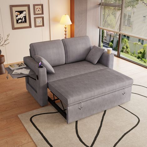 Canapé multifonctionnel, canapé-lit avec fonction couchage, canapé double, dossier réglable, porte-gobelet et coussins, pour la salon, etc, gris (1/5)