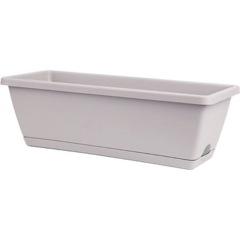 Jardinière rectangulaire, gris clair, 43 x 19 cm, pot de fleurs et légumes en plastique pour balcon et maison