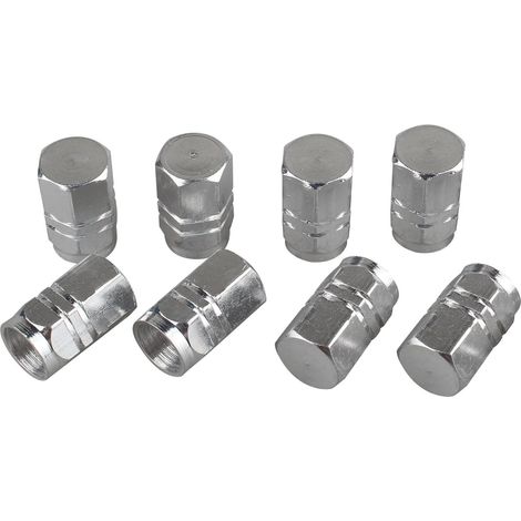 8 pcs hexagonale en Aluminium poussière caches Universel Pneus Roues Jantes Pneus Potence Air Camion de vélo Housse de Voiture Pneu Capuchons de Valve Anti-poussière et Aluminium (Argent) (1/4)