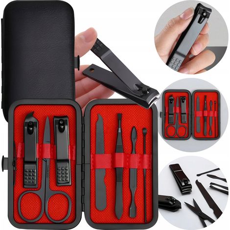Pediküre- und Maniküre-Set, 8-teilig, Etui, Feile, Pinzette, Nagelschneider, Schere
