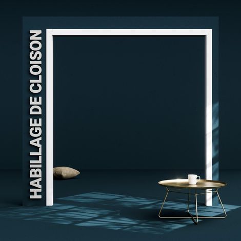 Mon Marché Déco – Habillage de cloison 2,20 m en MDF blanc – Re-coupable pour différentes tailles – Système compatible avec porte coulissante