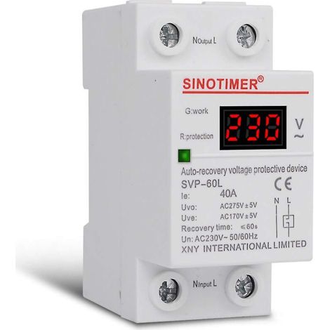 Protecteur de Circuit 40A 230V avec Affichage LED, Réglable Din Rail, Rétablissement Automatique Intelligent