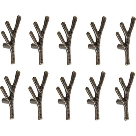 10x Poignée Meuble en Forme de Branche Poignées Armoires en Alliage de Zinc avec Vis Bronze - Trou Unique (1/4)