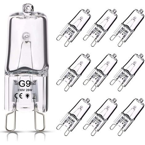 G9 Halogenlampen, 28 W, 230 V, 370 lm, 2800 K warmweiß, dimmbar, 10er-Pack, für Kronleuchter, Wandleuchten, Schrank- und Gartenbeleuchtung (1/5)