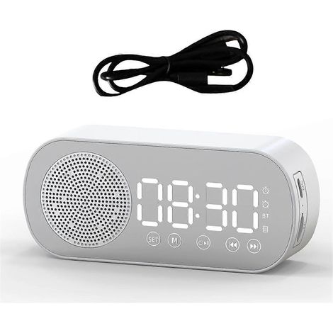 Radio-réveil Bluetooth sans fil avec double alarme et compatible carte TF (blanc) pour la maison et le bureau (1/5)
