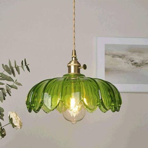 Lampadario in vetro stile retrò pastorale 25x15cm – Altezza regolabile 100cm – Compatibile con attacco E27 – Per ambienti da 5 a 12m² -Crezuo