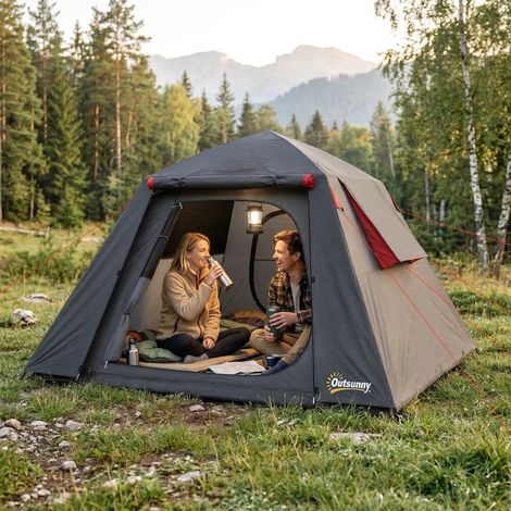 Tente de camping pour 2 personnes, tente dôme imperméable et coupe-vent 3000 mm avec 2 portes, 2 fenêtres en filet, 2 fenêtres latérales et sac de transport.
