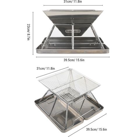 Grille de Barbecue en acier inoxydable, charbon de bois pliable pour Camping en plein air, randonnée (1/5)
