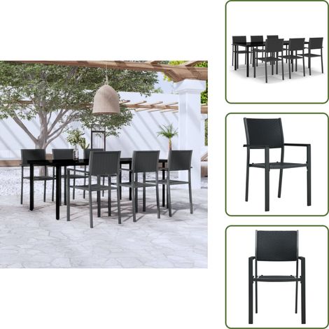The Living Store Ensemble à manger de jardin 7 pcs Noir - Table de jardin (1/5)