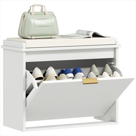Console Banc d'entrée blanc MDF avec coussin et tiroir 62 x 26 x (1/5)