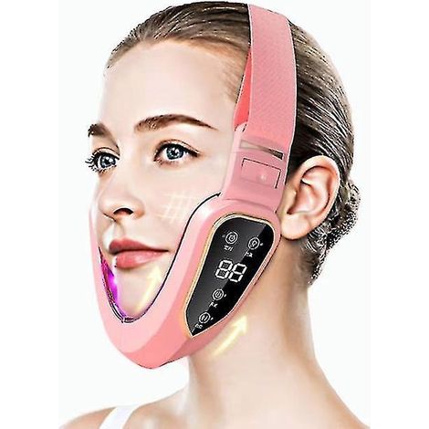 LED-Photonik-Gesichtsstraffungsgerät, Vibrations-Gesichtsmassagegerät zur Schlankheitsbehandlung, Straffung von Doppelkinn und V-förmigen Wangen, Rosa (1/5)