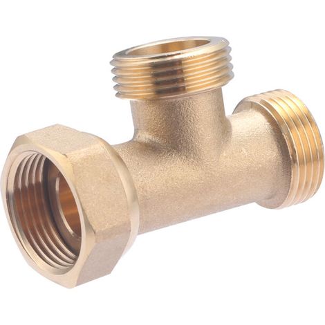 – Té mâle-femelle écrou libre laiton à visser 3/4 – Raccord pour circuit d'eau potable et chauffage – Résiste à 10 bar et 90°C (1/4)