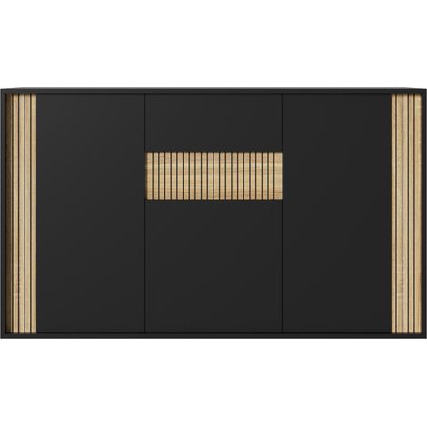 Buffet Meuble de Rangement Salon 3 Portes 1 Tiroir avec LED Noir et Bois 140 x 40 x 82 cm (1/5)