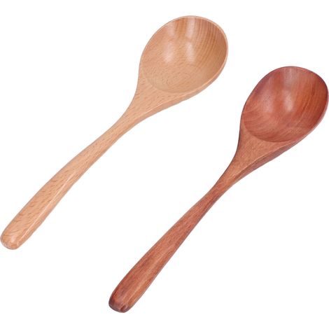 Set aus 2 runden japanischen Löffeln, langstielige Suppenlöffel aus Buchenholz, Küchenlöffel zum Umrühren und Servieren, Küchenutensilien aus Holz (1/5)