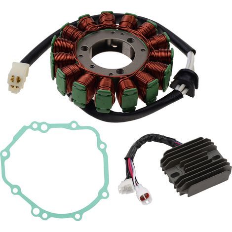 The SUZUKI GSX-R1000 charging system repair kit includes a coil/rectifier/paper pad, compatible with 2005-2008 Superbike models (3-piece set). (1/4)