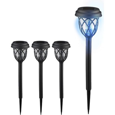 Relaxdays Solarlampe für den Außenbereich im 4er-Set, LED-Laterne. mit Pfahl, HD: 41x10 cm, schwarzes und transparentes weißes Licht