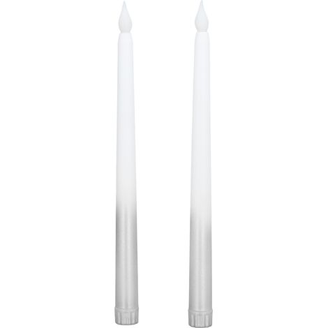 flammenlose, spitz zulaufende LED-Kerzen, inklusive Batterien, für Hochzeiten, Geburtstage, Partys, silberfarbenes Halbspritzer-Design, 2er-Set