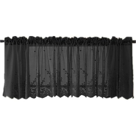 Rideau Court en Dentelle Noire Cuisine Transmission de Lumière, Polyester Ventilé, Design Ajouré, pour Fenêtre de Maison et Balcon (1/5)