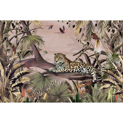 Papier peint panoramique - Forêt Tropicale Léopard - 130 cm x 87 cm (1/2)
