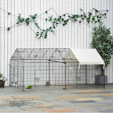 Außengehege für Kleintiere mit Sonnenschutzdach, 220 x 103 x 103 cm, schwarzes Metall (1/5)