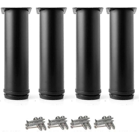 Quatre pieds noirs réglables, de 150 mm de haut, en acier inoxydable épais, plage de réglage de la hauteur de 0 à 15 mm, avec vis incluses. (1/5)