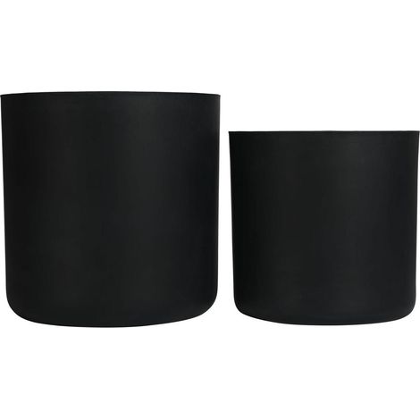 Lot de 2 jardinières rondes en oxyde de magnésium noir, grand format intérieur extérieur, style moderne élégant avec drainage, pour salon et terrasse CHICFURN (1/5)