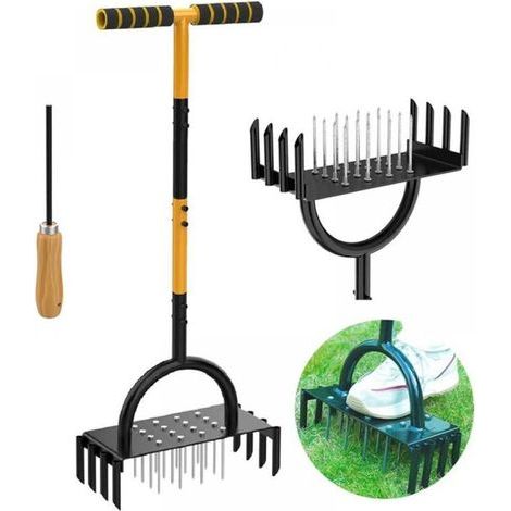 Aérateur Gazon, 96cm Aérateurs Gazon Manuels, Aérateur de Pelouse Manuel pour Entretien Jardin/Cour, Aérateur de Pelouse, Poignée en T Antidérapante, Aérateur Manuel - 24 Dents (1/4)