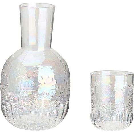 Ensemble pichet et verre, carafe à eau de chevet, bouteille en cristal rétro avec relief pour jus, blanc. (1/5)