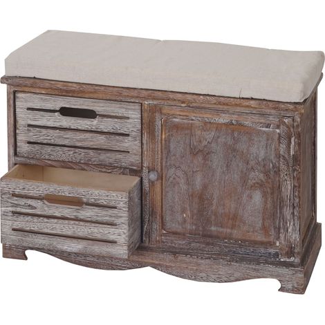 Banquette HWC-J22, banc, commode, style shabby, vintage 49x71x32cm marron (1/5)
