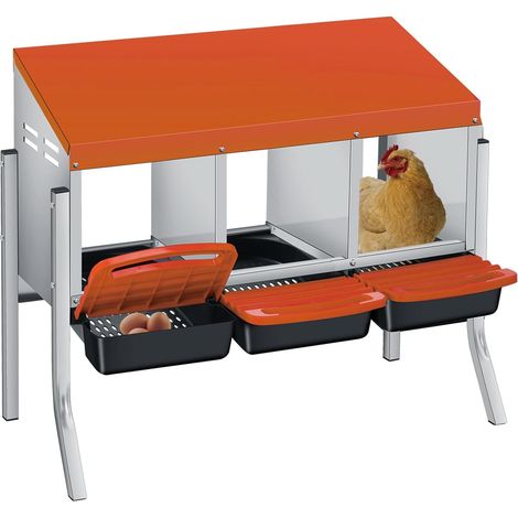 Pondoir Poules 3 Compartiments en Acier Galvanisé - avec Perchoir et Bac de Récupération - Facile à Nettoyer (1/5)