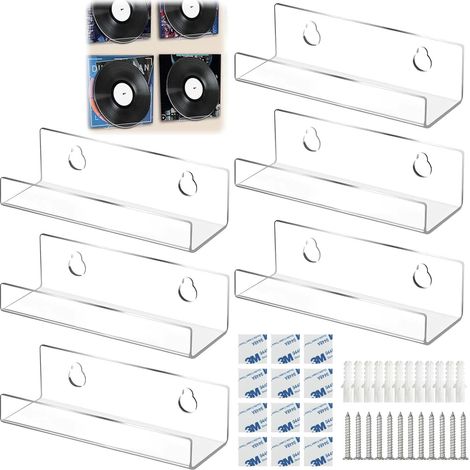 6 PCSSupport Mural en Vinyle,Étagères Murales Flottantes pour Disques Vinyles Support Mural en Acrylique Clair Rangement Vinyle Décoratif pour Albums Livres et Photos pour Salon Chambre (1/5)