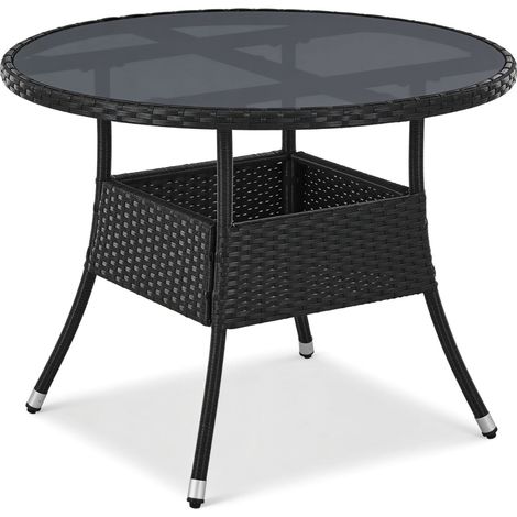 Tavolo da giardino rotondo in polyrattan Yoro   Nero  Ø 80 cm  Tavolo resistente alle intemperie con piano in vetro (1/2)