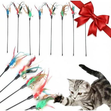 Jouet Chat Interieur,Jouet Chats,Jouets Chat Interactif,Jouets Plumes,Coloré Plumes Courte Tige Interactive Bâton Toys,pour l'intérieur Chatons (8pcs) (1/5)