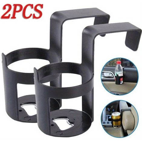 Deux porte-gobelets pour voiture, à fixer par exemple sur les portières et les accoudoirs. En plastique noir. (1/4)