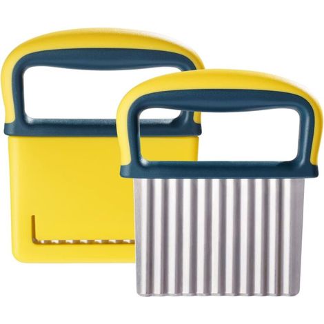 Lot de 2 couteaux ondulés en acier inoxydable, pour couper les pommes de terre, les frites, les légumes et les carottes, jaune