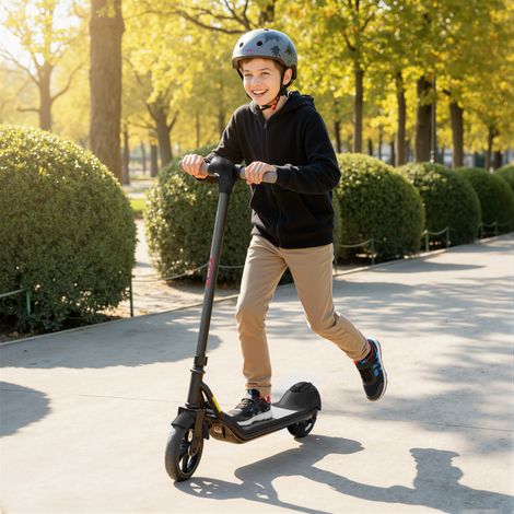 Trottinette électrique enfants 6-14 ans, écran LED, lumières RGB, pneus 6,5'', vitesse 10 km/h, démarrage au kick, noir (1/5)