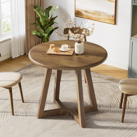 Runder Esstisch 80cm Braun für 2-4 Personen, Küchentisch mit Landhausstil-Design (1/5)