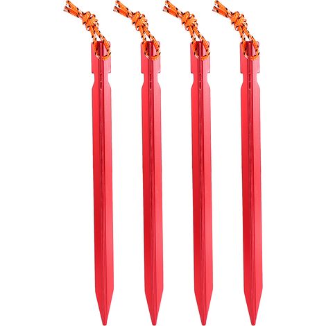 Lot de 4 piquets de tente en alliage d'aluminium 18 cm, ancres à vent, clous de sol rouges (1/5)