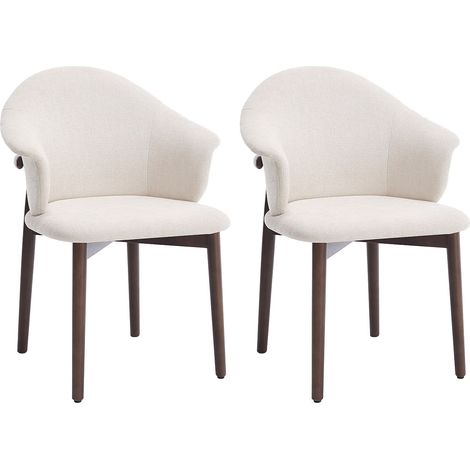 Lot de 2 chaises en tissu texturé et bois d'hévéa - Crème - LUMELY (1/4)
