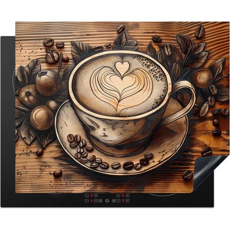PROTECTOR DE PLACAS DE INDUCCIÓN Café - Vintage - Marrón - Taza - Madera Tapa Para Induccion 65x52 cm (1/5)