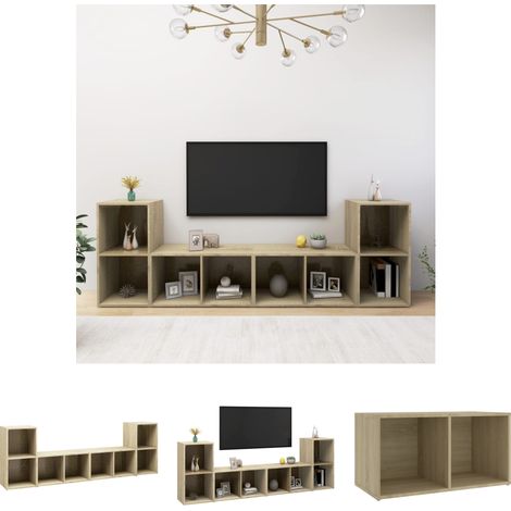 Schrank für Fernseher - vidaXL TV-Schränke 4 Stk. Sonoma-Eiche 72x35x36,5 cm Holzwerkstoff - Stauraum (1/5)