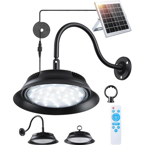 Solar LED Lampe Außen, Hängelampe & Wandleuchte mit Fernbedienung, 3 Farbtemperaturen, 5000mAh Akku, 10–12h Leuchtdauer, IP65 Wasserdicht für Gartenhaus, Schuppen, Garage, Stall, Terrasse (1/5)
