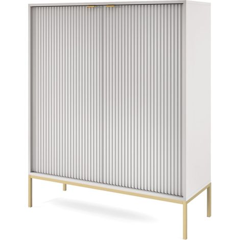 Credenza: 2 ante, Grigio, oro, 104 x 125 x 39 cm, maniglie dorate (1/5)