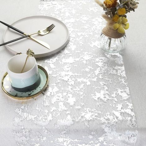 Chemin de Table Filet avec Feuille d'argent 28cmx5m, Ruban de Table Métallisé(Argent, 5m) (1/5)