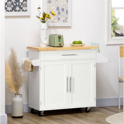 Carrello da cucina con piano d'appoggio e armadio bianco 109 x 40 x 89 cm OKWISH (1/5)