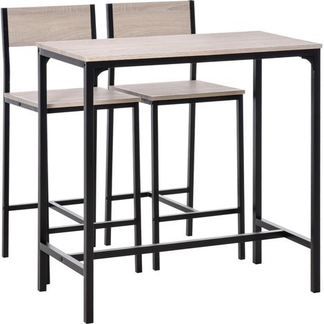 Table haute et meuble bar 3 pièces avec 2 chaises - Set de table et chaises de bar en MDF naturel et noir - Design moderne pour cuisine et salle à manger 89x45x87cm (1/5)