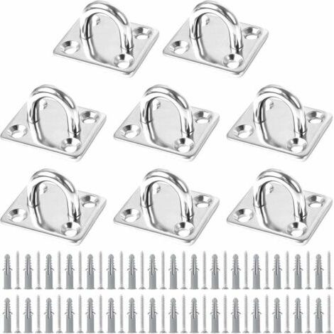 8 PCS Plaque Oeillet Acier Inoxydable, Plaque à Oeillet Fixation pour Voile d'Ombrage Plaque à Œillets en Acier Inoxydable pour Bateau Plafond Mural Balançoire Hamac Marine (1/5)