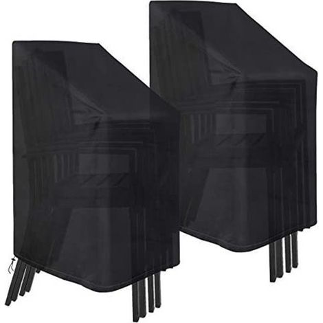 Housse de protection pour chaises empilables 2 pièces, abri imperméable Oxford 75x75x120 cm, couvre-sièges de jardin, housse anti-pluie pour fauteuils de terrasse, balcon et barbecue (1/4)