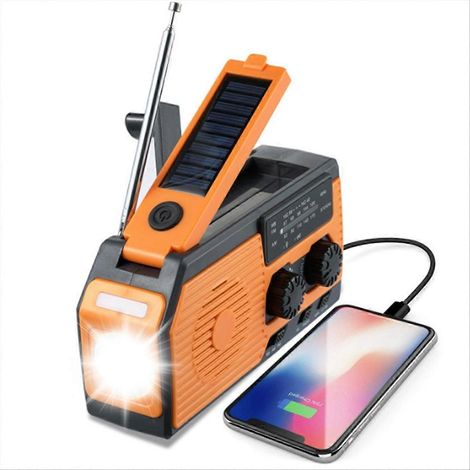 Radio solaire d'urgence 5000 mAh, rechargeable par USB, dynamo à manivelle, lampe torche, radio FM/AM, radio météo NOAA, batterie externe (1/5)
